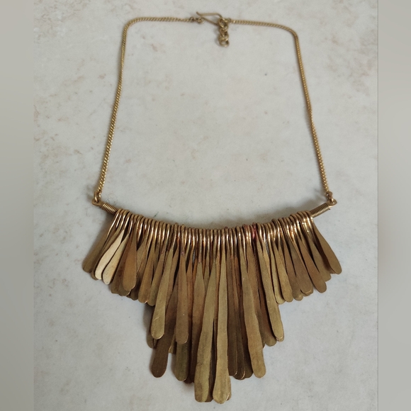 Vintage Ethnic Brass "Features" Fringe Bib Necklace - Picture 7 of 10